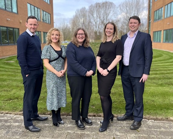 Leigh Day's five new partners in Manchester. Left to right: Colin Murphy; Lousia Saville; Stephanie Hill; Lauren Tully; Ryan Bradshaw.