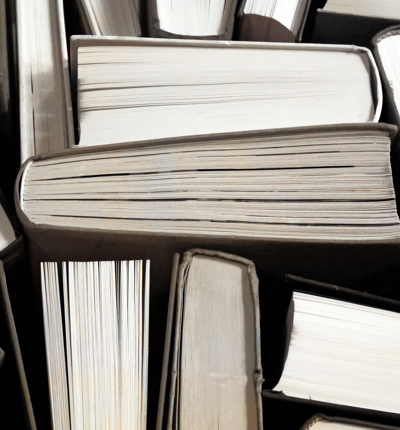 generic books with black spines and white pages