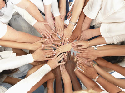 group of women, united hands 758280395