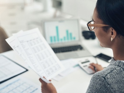 Woman Looking At Spreadsheet