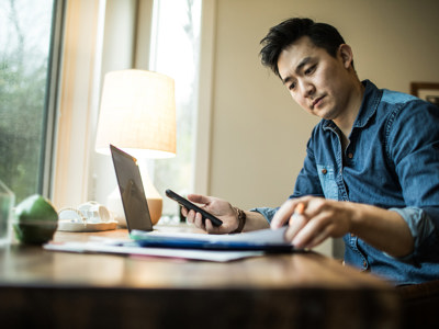 man working from home