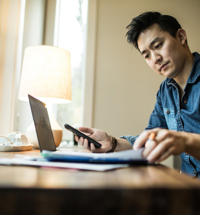 man working from home