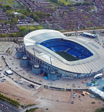 Aerial view of Manchester City Etihad Stadium