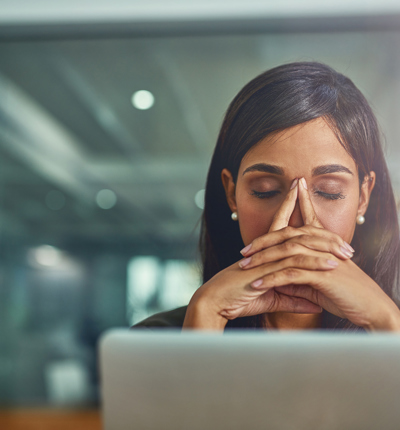 flipped image - drained women at work on computer 660768852