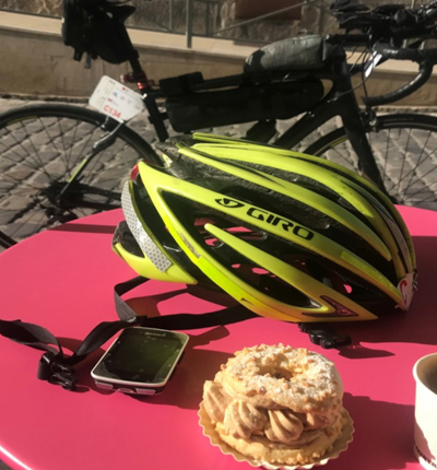 bike, helmet on table outdoors