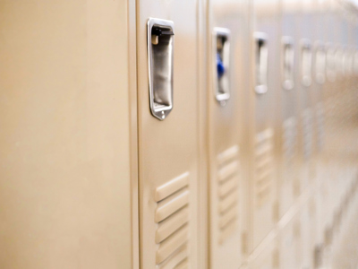 Generic row of traditional metal school lockers