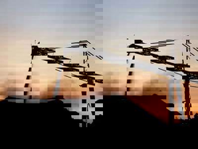Mine crane at sunset