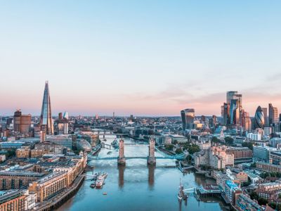 London skyline with the shard, the gherkin, and the walkie talkie