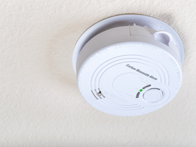 Carbon monoxide alarm on the ceiling