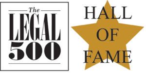 The Legal 500 Hall of Fame logo with black text and a gold star.