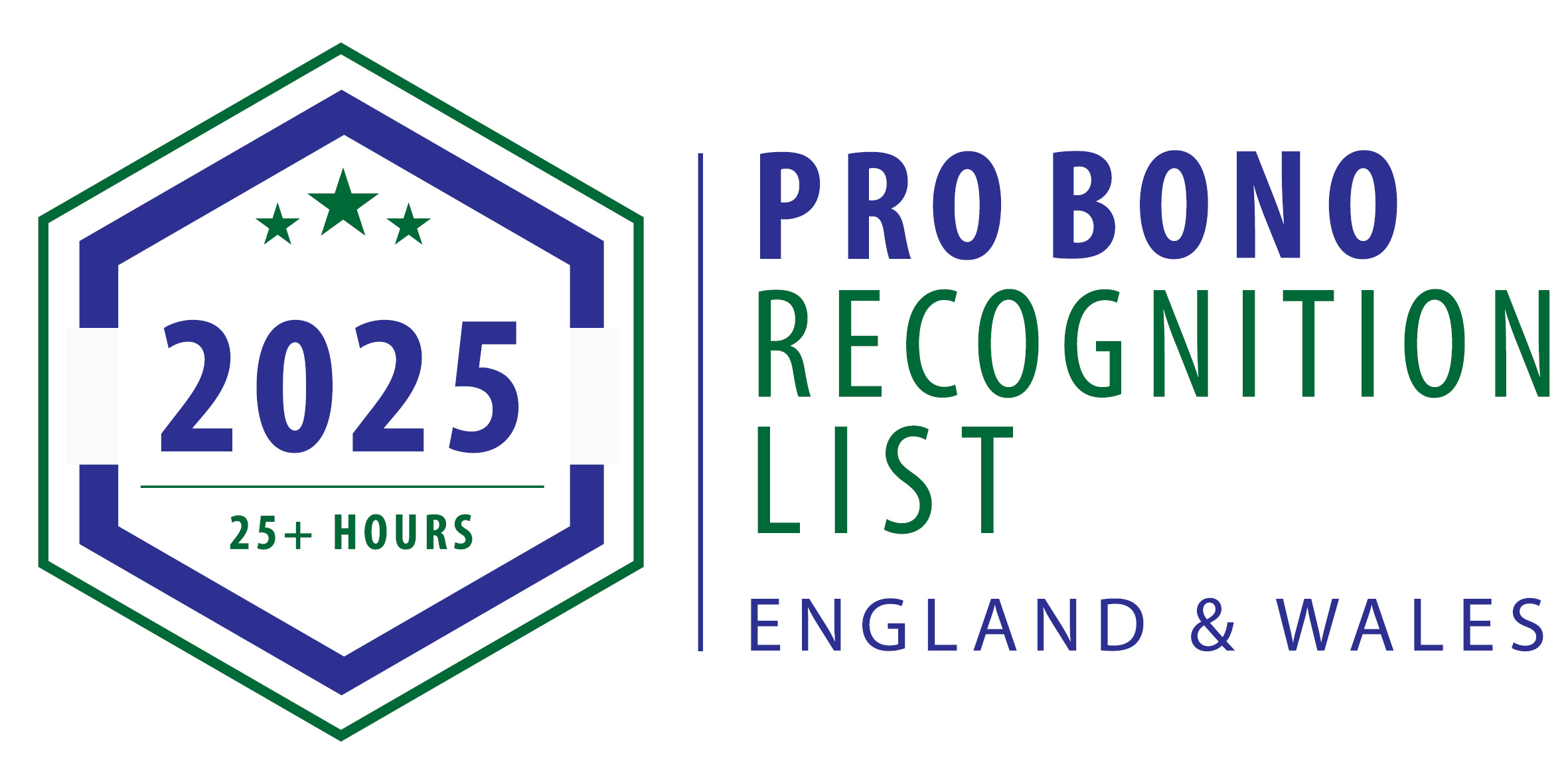 2025 25+ hours Pro bono recognition list logo