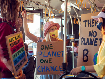 climate protestors in public transport
