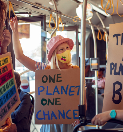 climate protestors in public transport
