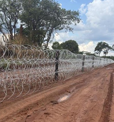 A barbed wire fence in Zambia