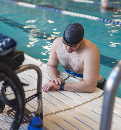 Active Wheelchair user going swimming