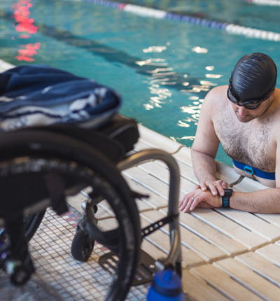 Active Wheelchair user going swimming
