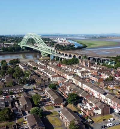 Aerial View Of Silver Jubilee Bridge And West Bank Area Of Widnes, Cheshire (Getty Creative) (Resized)