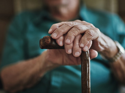 Anonymous Elderly Man Walking Stick
