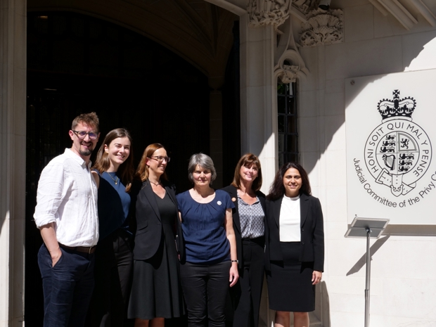 Rowan Smith, Julia Eriksen, Sarah Finch, and Carol Day outside the Supreme Court