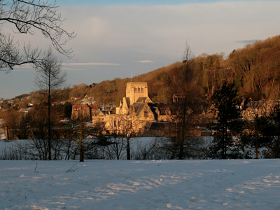 Church in snowly field