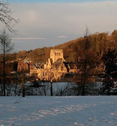 Church in snowly field