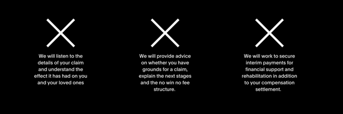 Black background with 3 white crosses, with text about cycling claims and compensation